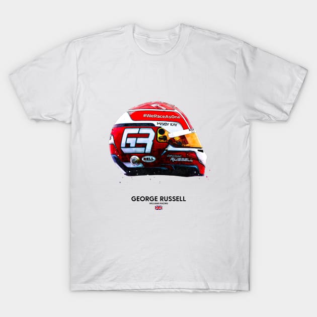 F1 2020 George Russell Crash Helmet T-Shirt by DB Motorsport Designs